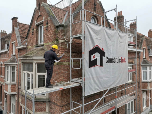 Façadier ConstruisToit rejointoyant une façade en briques à Bruxelles