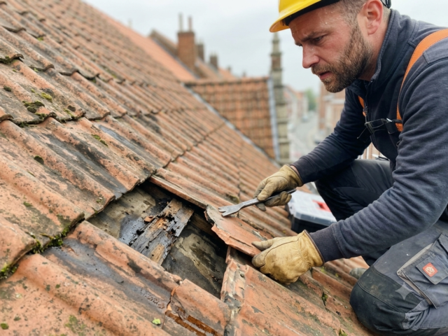 Couvreur réparant une fuite de toiture à Bruxelles